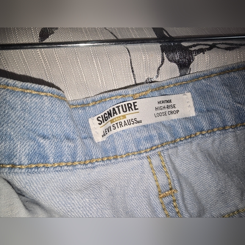 Signature Levis Strauss Gold Heritage Wide Leg Mid Rise Stretch Blue Jeans - Picture 7 of 12